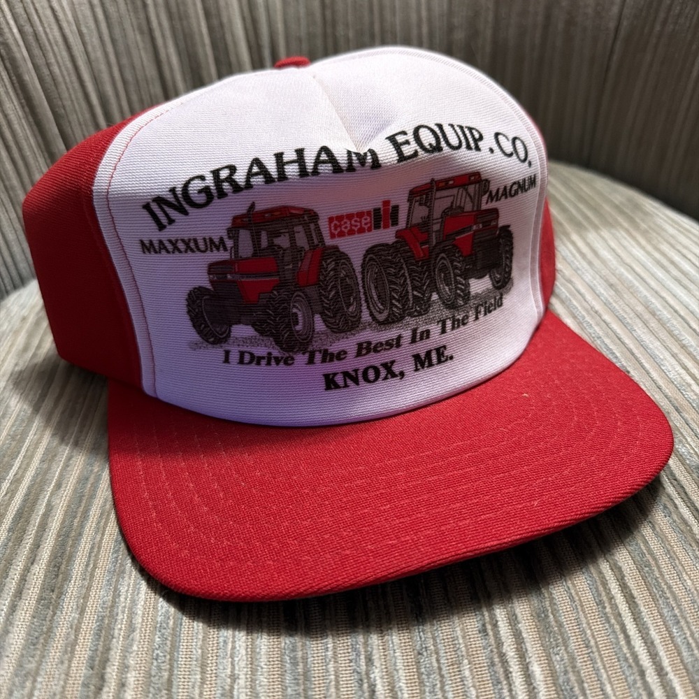 Vintage CASE Trucker Hat, Ingraham Equipment Inc Red Farm Cap Tractor Maine